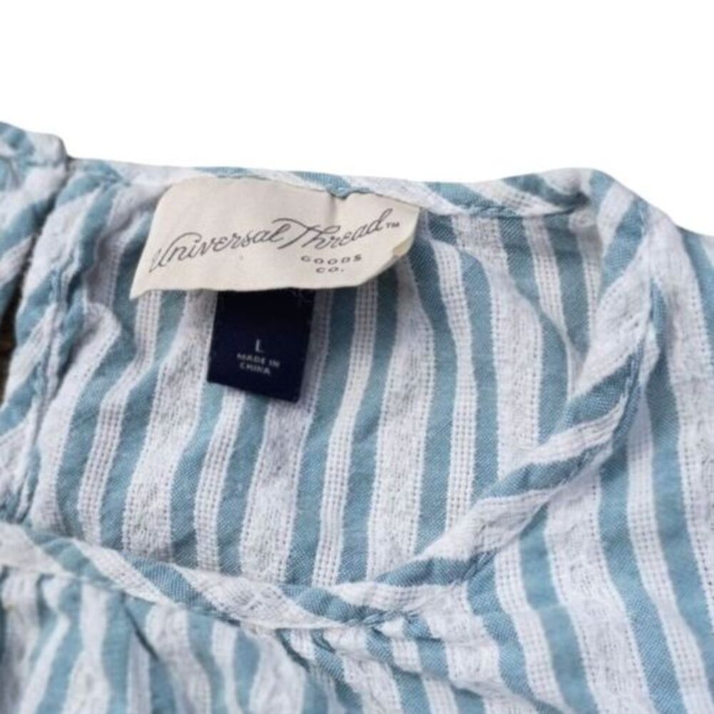 Universal Thread Cottagecore Blue White Stripe Ruffle Puff Sleeve Peasant Blouse - Picture 5 of 5